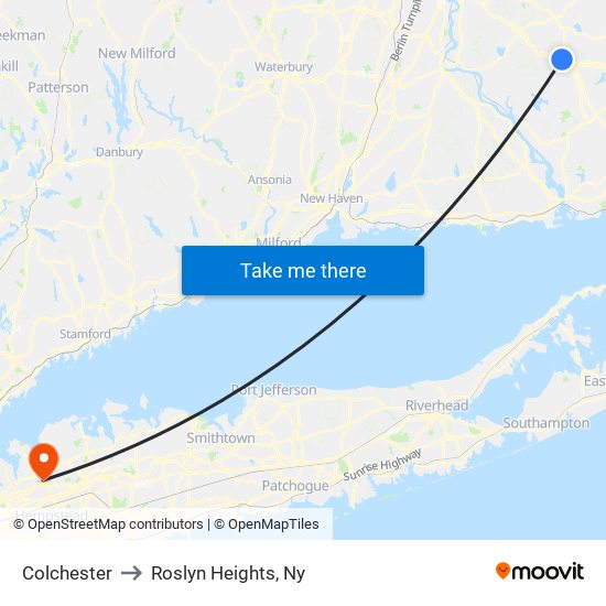 Colchester to Roslyn Heights, Ny map