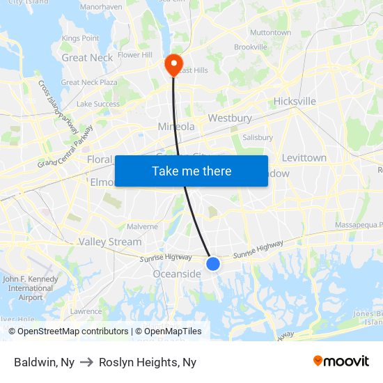 Baldwin, Ny to Roslyn Heights, Ny map