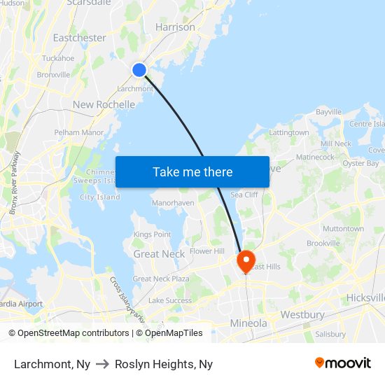 Larchmont, Ny to Roslyn Heights, Ny map