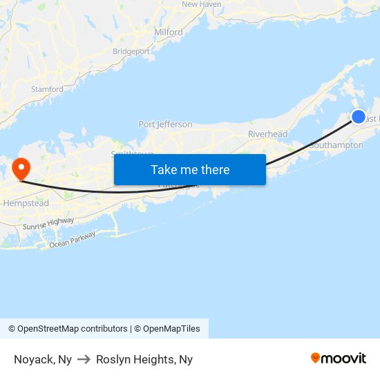 Noyack, Ny to Roslyn Heights, Ny map