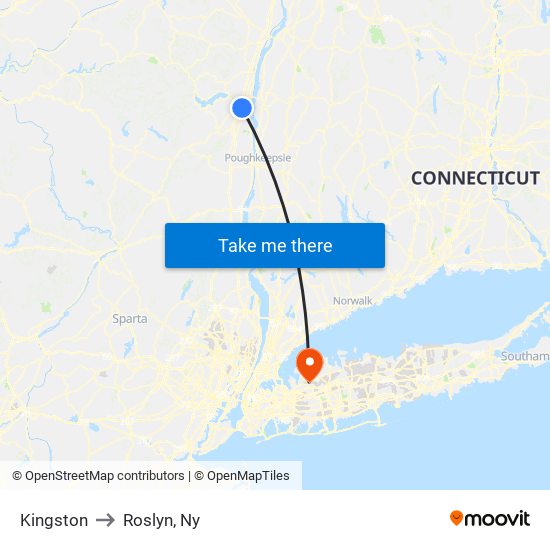 Kingston to Roslyn, Ny map