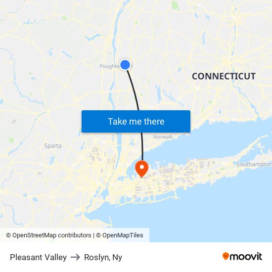 Pleasant Valley to Roslyn, Ny map