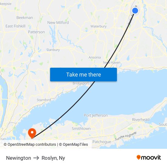 Newington to Roslyn, Ny map