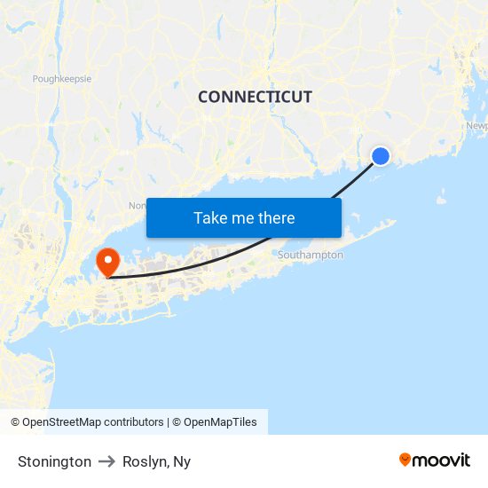 Stonington to Roslyn, Ny map