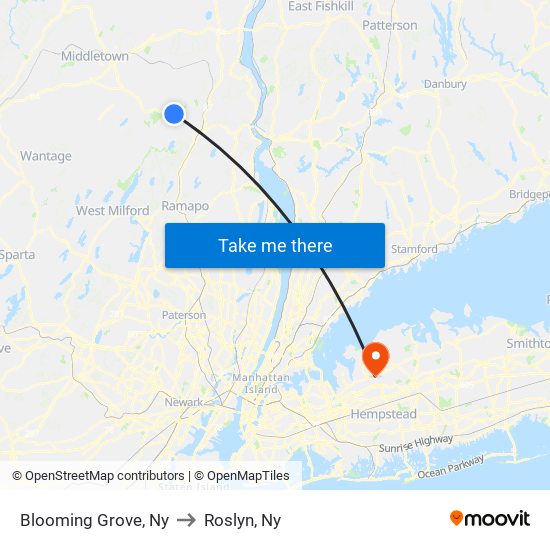 Blooming Grove, Ny to Roslyn, Ny map