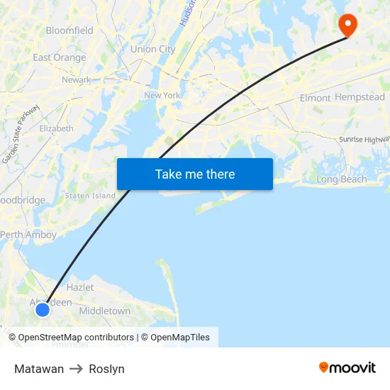 Matawan to Roslyn map