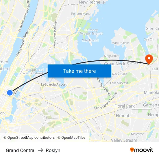 Grand Central to Roslyn map