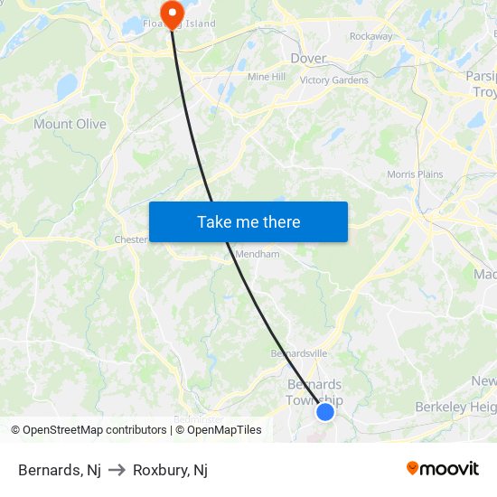 Bernards, Nj to Roxbury, Nj map