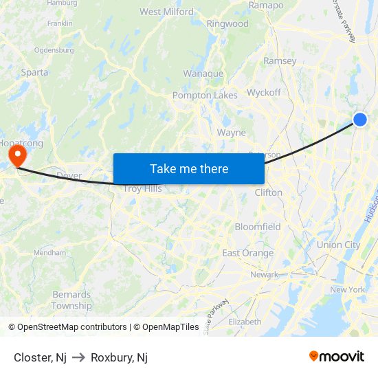 Closter, Nj to Roxbury, Nj map