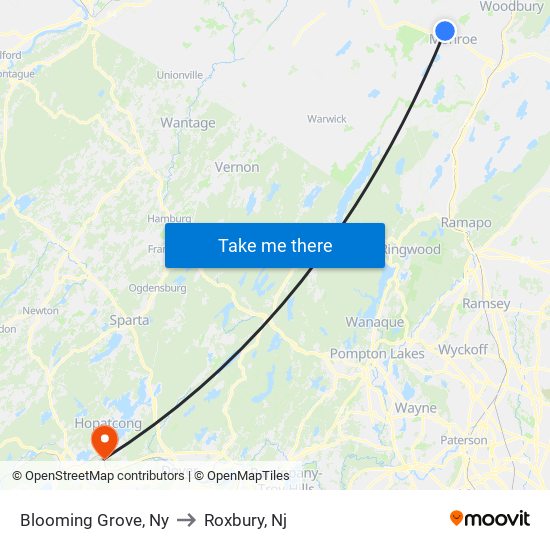 Blooming Grove, Ny to Roxbury, Nj map