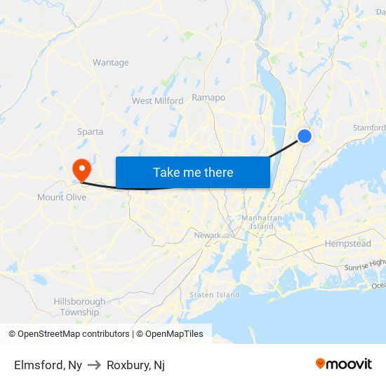 Elmsford, Ny to Roxbury, Nj map