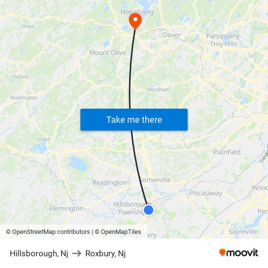 Hillsborough, Nj to Roxbury, Nj map