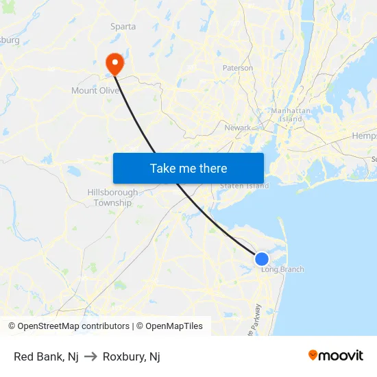 Red Bank to Roxbury, Nj map