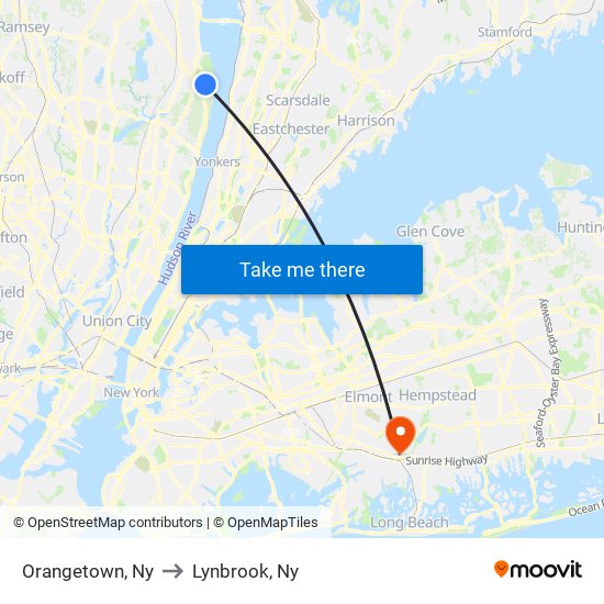 Orangetown, Ny to Lynbrook, Ny map