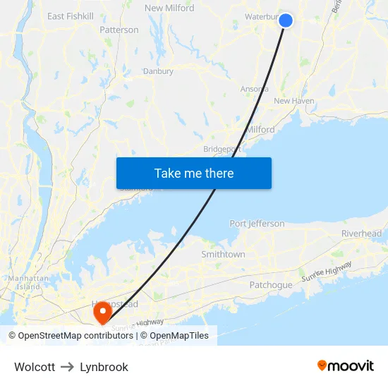 Wolcott to Lynbrook map