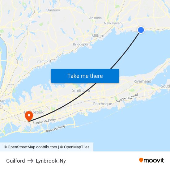 Guilford to Lynbrook, Ny map