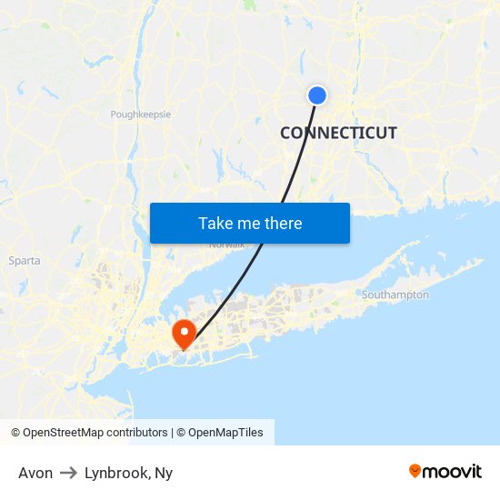 Avon to Lynbrook, Ny map