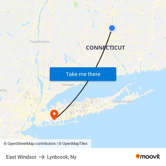 East Windsor to Lynbrook, Ny map