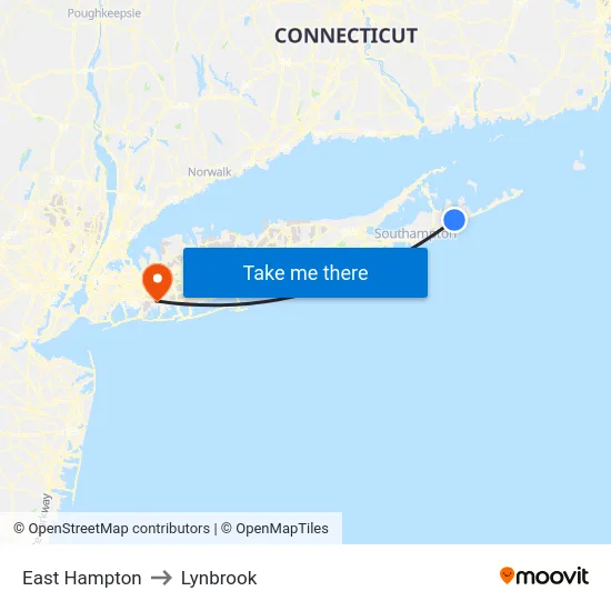 East Hampton to Lynbrook map
