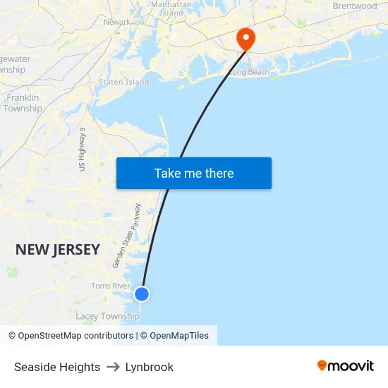 Seaside Heights to Lynbrook map