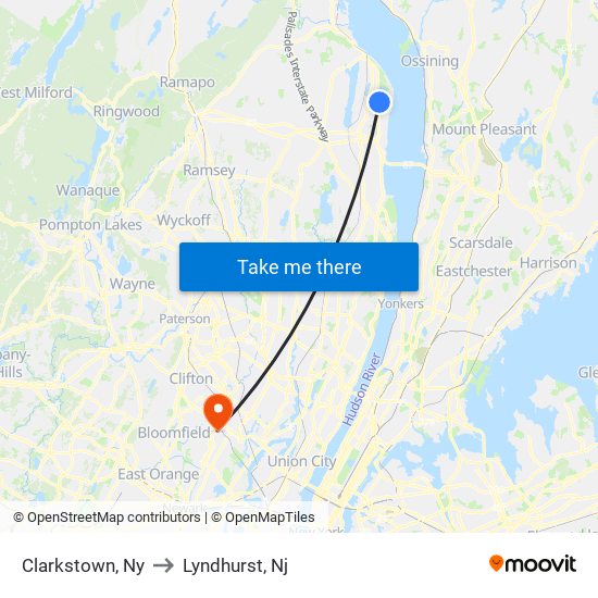 Clarkstown, Ny to Lyndhurst, Nj map