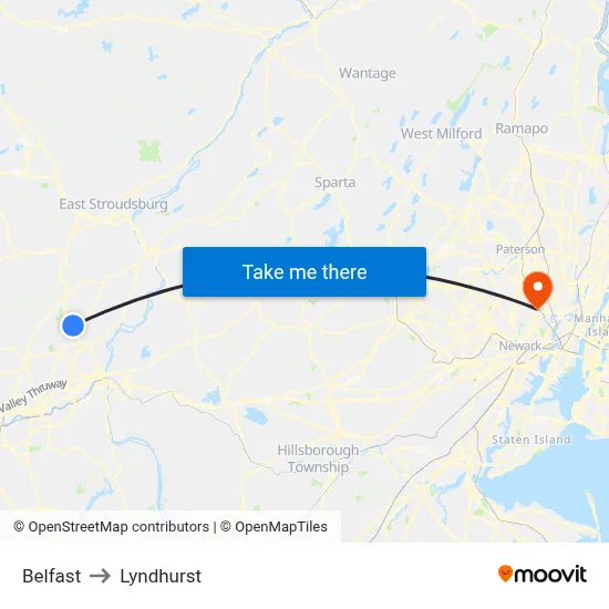 Belfast to Lyndhurst map