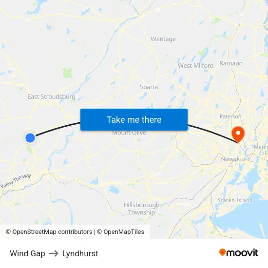 Wind Gap to Lyndhurst map