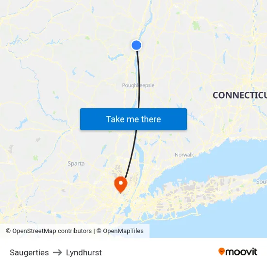 Saugerties to Lyndhurst map