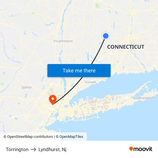 Torrington to Lyndhurst, Nj map