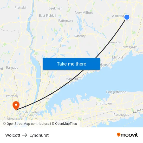 Wolcott to Lyndhurst map