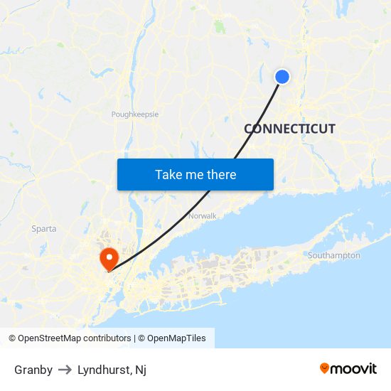 Granby to Lyndhurst, Nj map