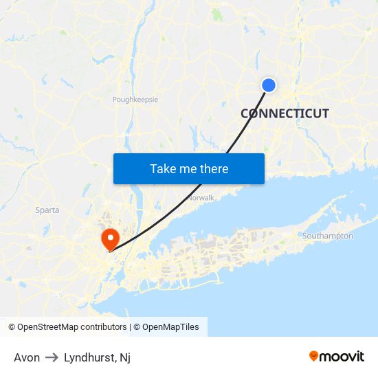 Avon to Lyndhurst, Nj map