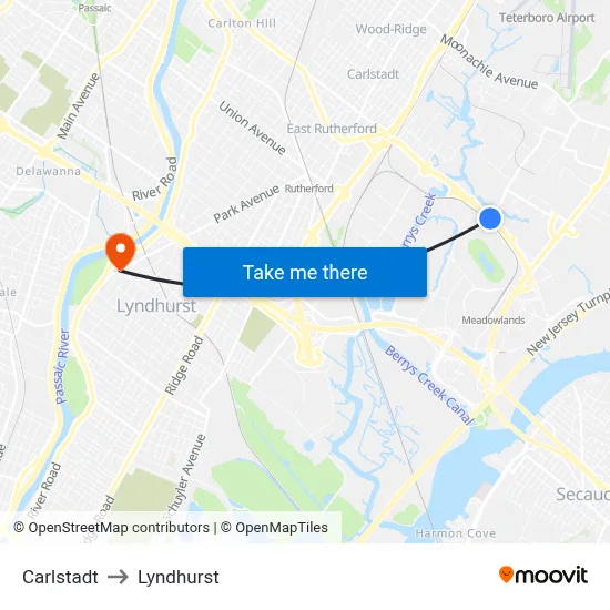Carlstadt to Lyndhurst map