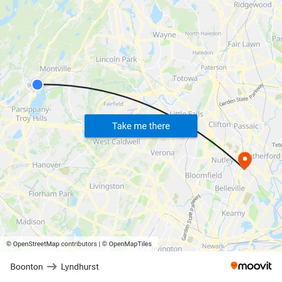 Boonton to Lyndhurst map