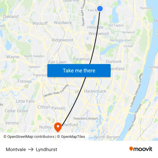 Montvale to Lyndhurst map
