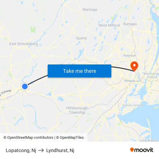 Lopatcong, Nj to Lyndhurst, Nj map