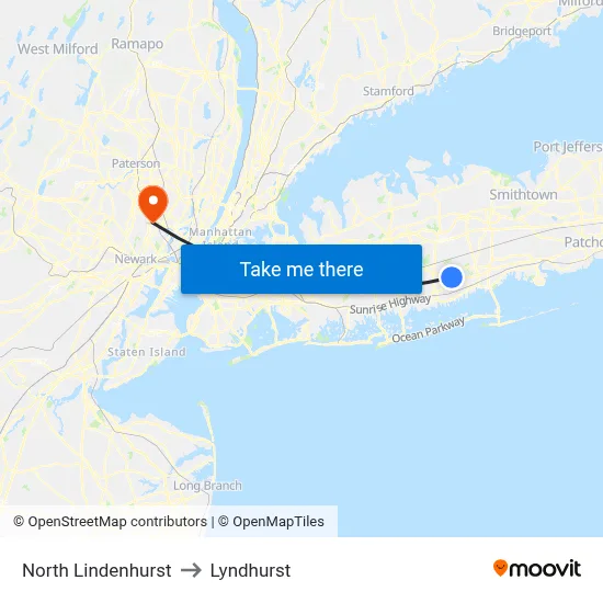 North Lindenhurst to Lyndhurst map