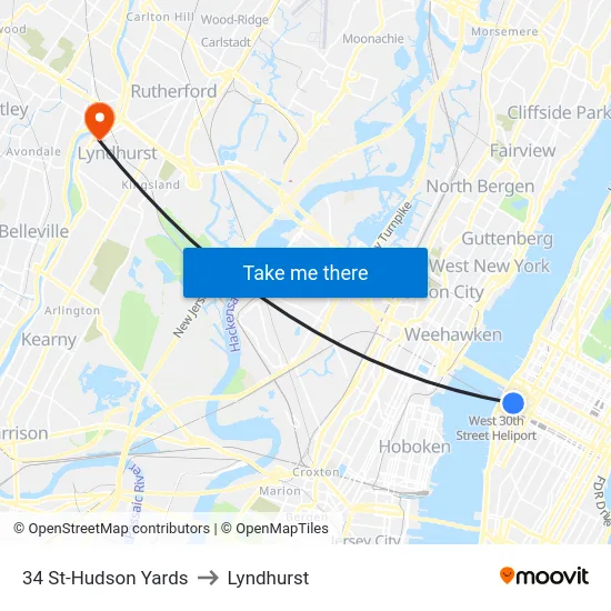 34 St-Hudson Yards to Lyndhurst map