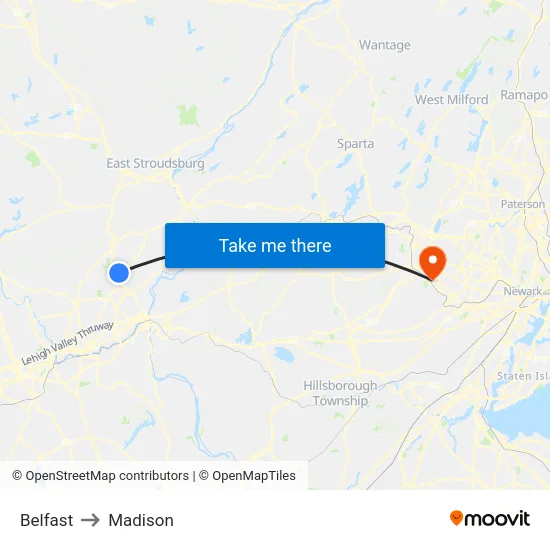 Belfast to Madison map