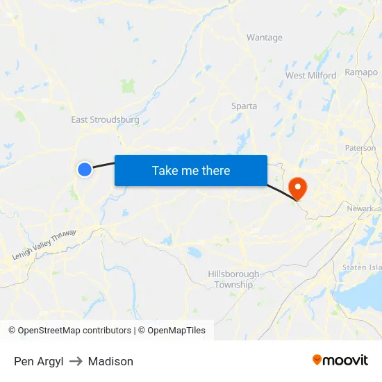 Pen Argyl to Madison map