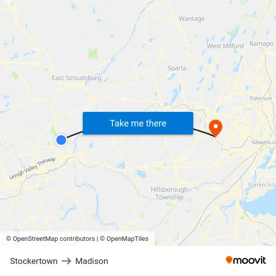 Stockertown to Madison map