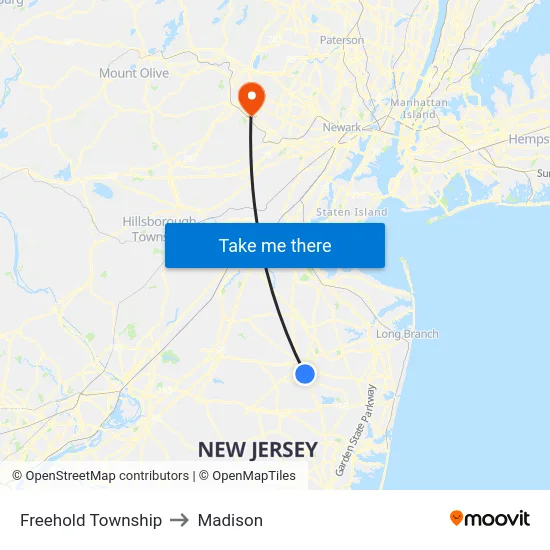 Freehold Township to Madison map