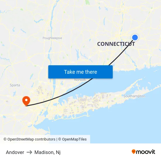 Andover to Madison, Nj map