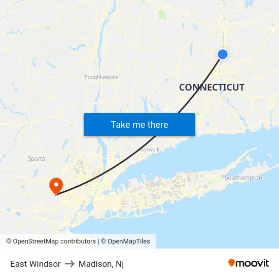East Windsor to Madison, Nj map