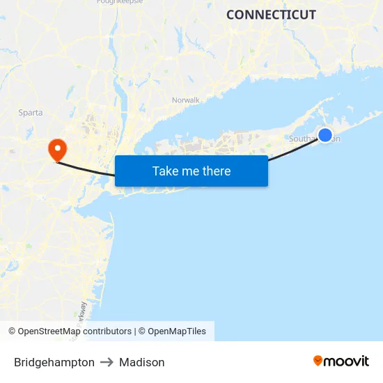 Bridgehampton to Madison map