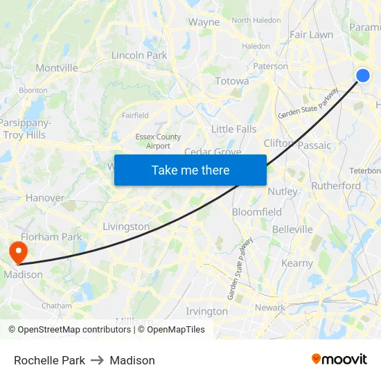 Rochelle Park to Madison map