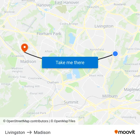 Livingston to Madison map