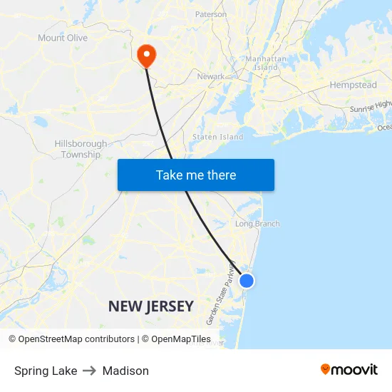 Spring Lake to Madison map