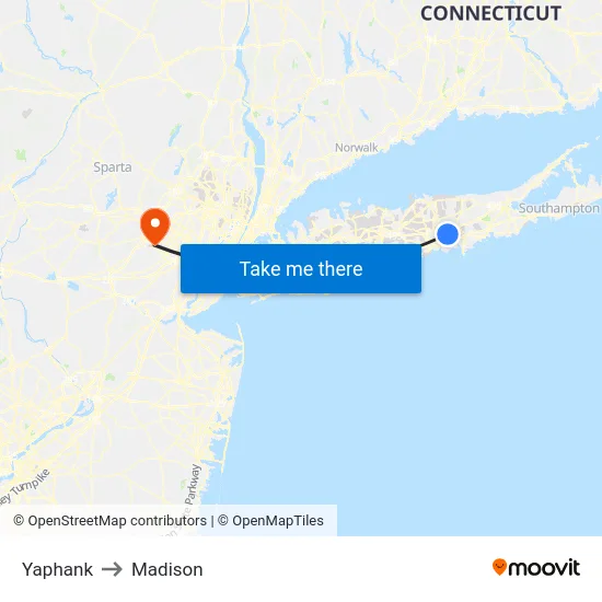 Yaphank to Madison map