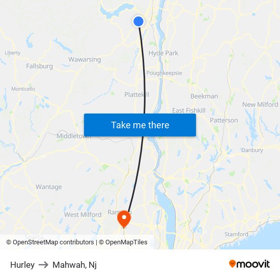 Hurley to Mahwah, Nj map